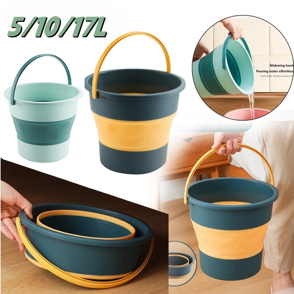 Folding Portable Silicone Bucket With Cover Ideal For Car Wash, Camping & Household Use orange 5l