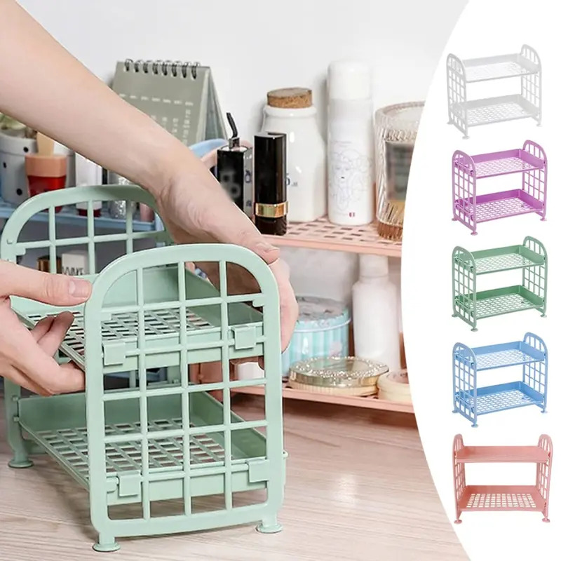 Multifunctional Plastic Shelf Organizer For Makeup, Skincare, Office, Kitchen, Bedroom, And Bathroom green