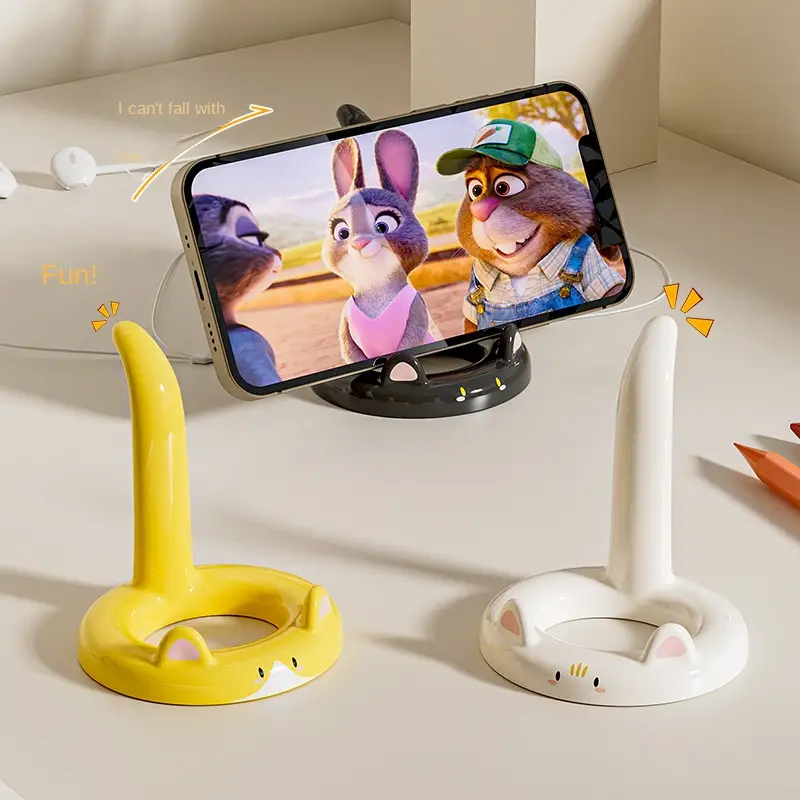 Cartoon Cat Phone Stand Adjustable Angle, Cute Desktop Holder For Watching Videos & Calls, Compatible With Most yellow