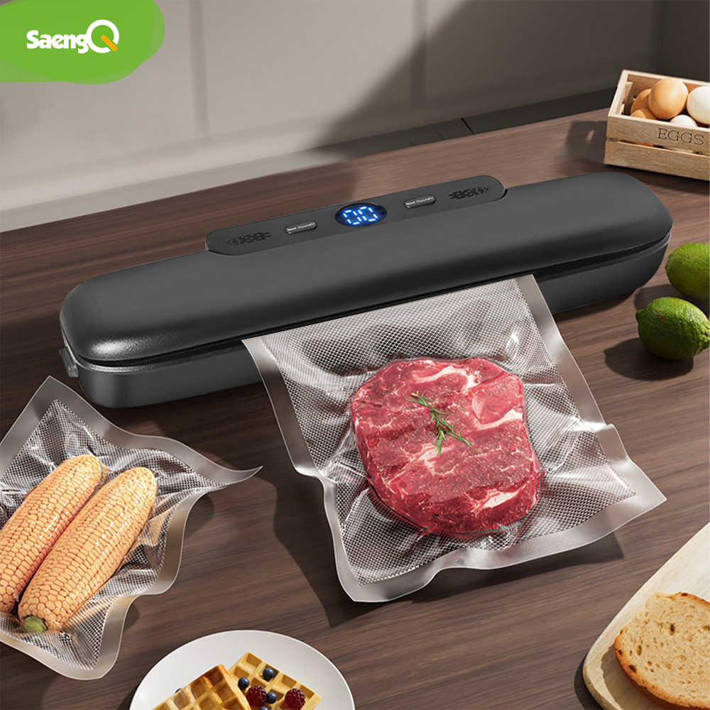 SaengQ Vacuum Food Sealer Machine With Starter Bags For Fresh Food Storage black