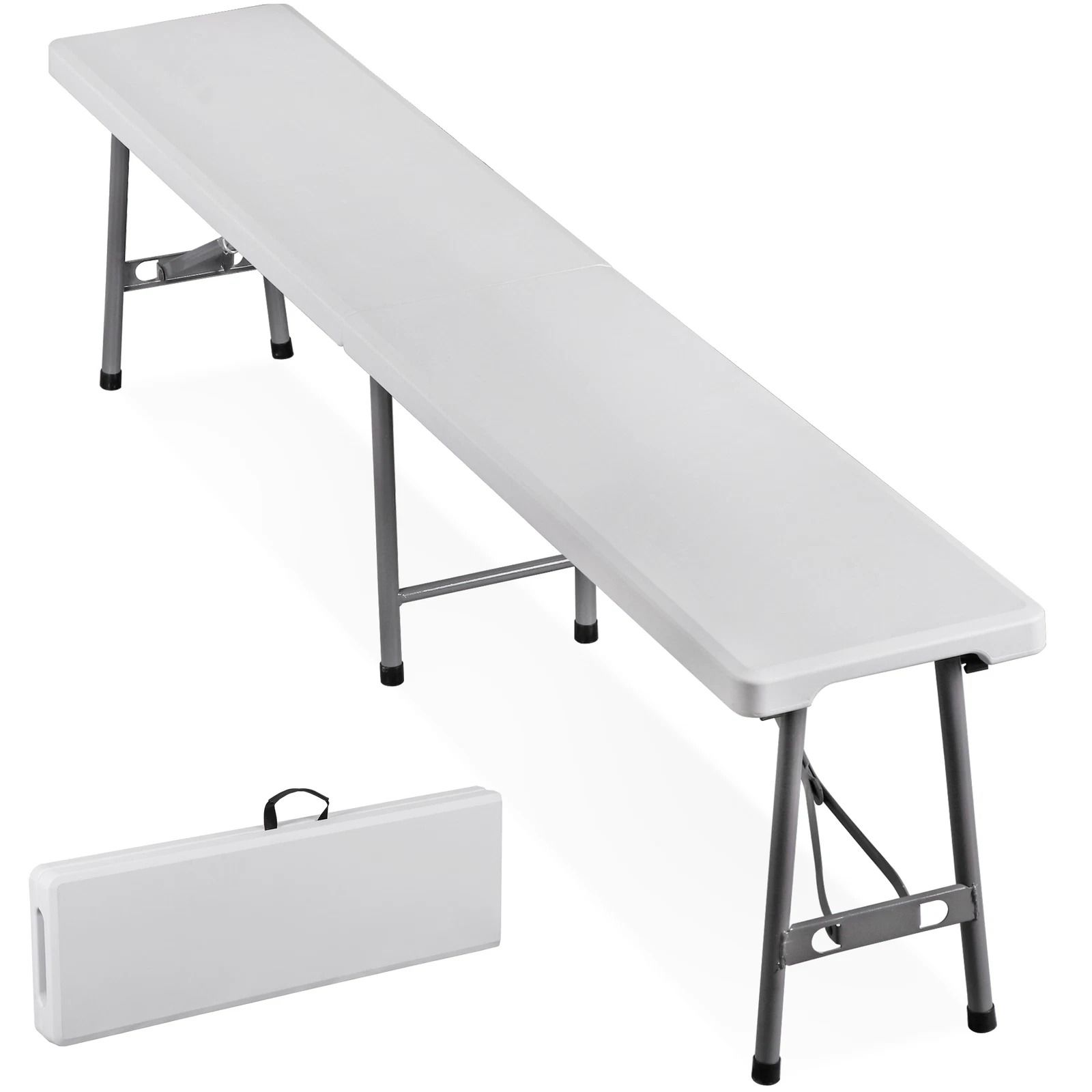 Portable Outdoor Bench, White Plastic Folding Bench With Non Slip Mat, Handle, Waterproof, Heavy Duty Portable Outdoor Bench, White Plastic Folding Bench With Non Slip Mat, Handle, Waterproof, Heavy Duty