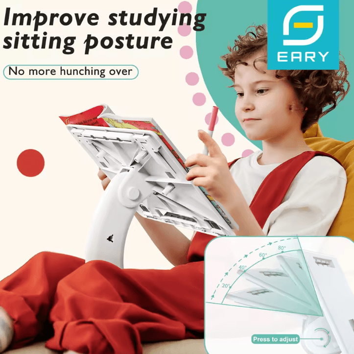 Eary Book And Laptop Holder Stand With Stable Base And Elastic Page Clips white