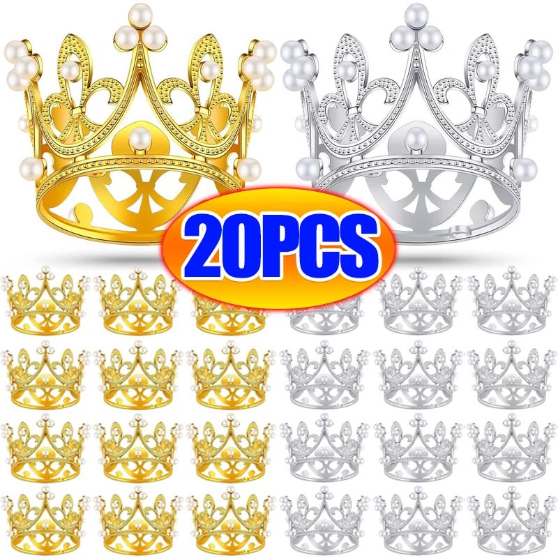 Mini Crown Pearl Cake Topper Tiara Decoration 16pcs mixed