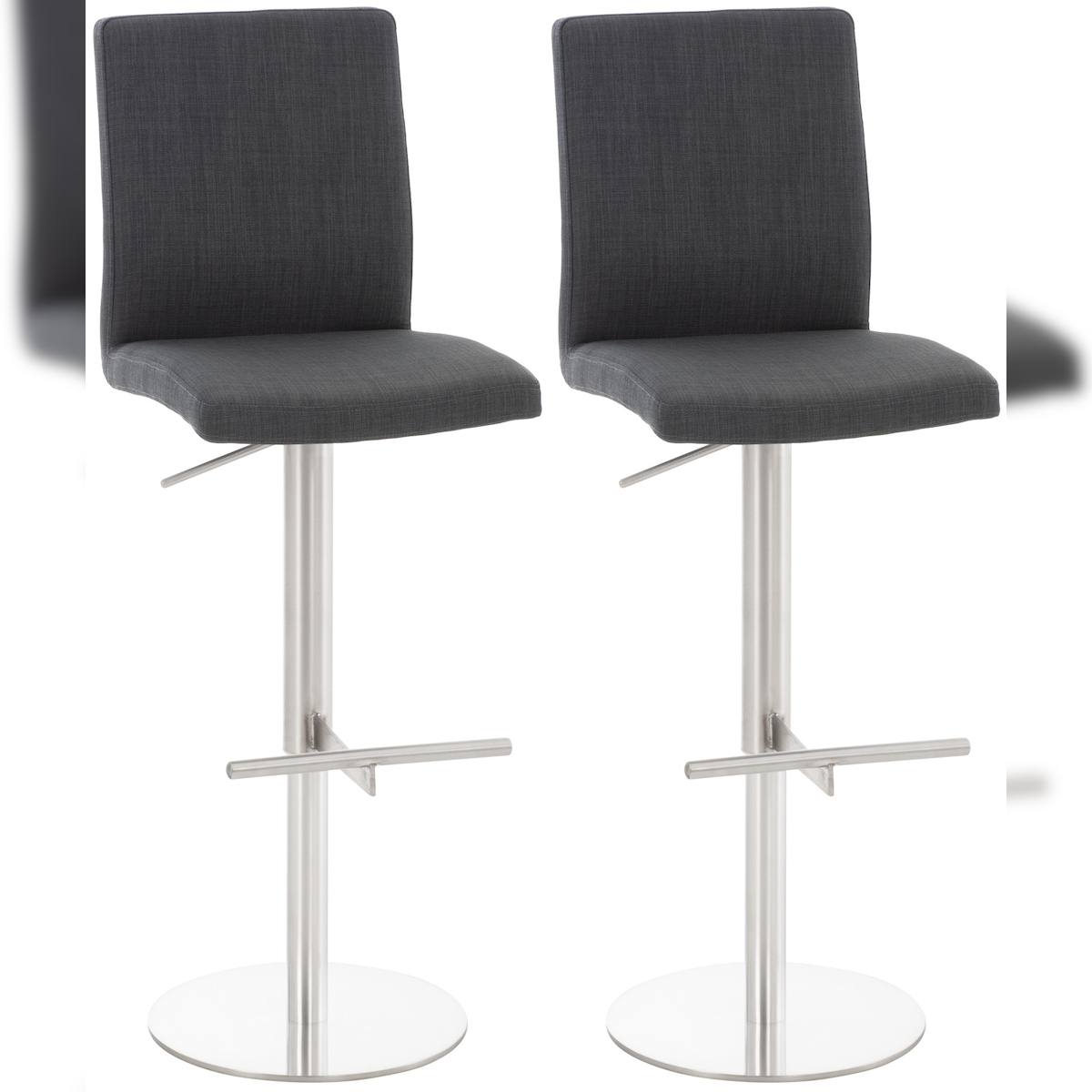 Proregal CHEFGASTRO 2er Set Barhocker CANNES Stoff Edelstahl HxBxT 93x40x49cm Stoff Dunkelgrau Barstuhl