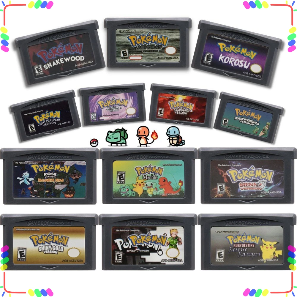 GBA Pokemon Game Cartridge 32-Bit Video Game Console Card AshGray Liquid Crystal Light Platinum Moemon Emerald English Language