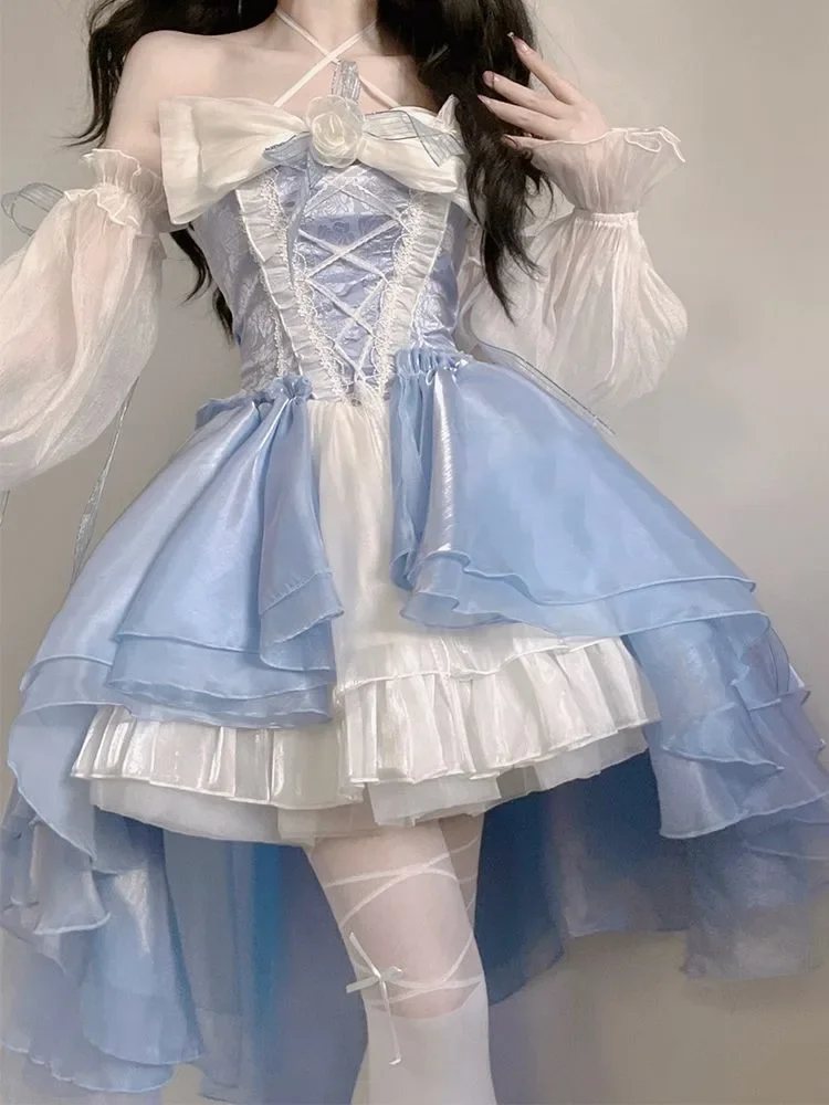 Robe bleue pour femmes, Vintage, Sexy, bretelles dénudées, Y2k, e-girl, taille fine, Fairycore, nouvelle collection été 2025