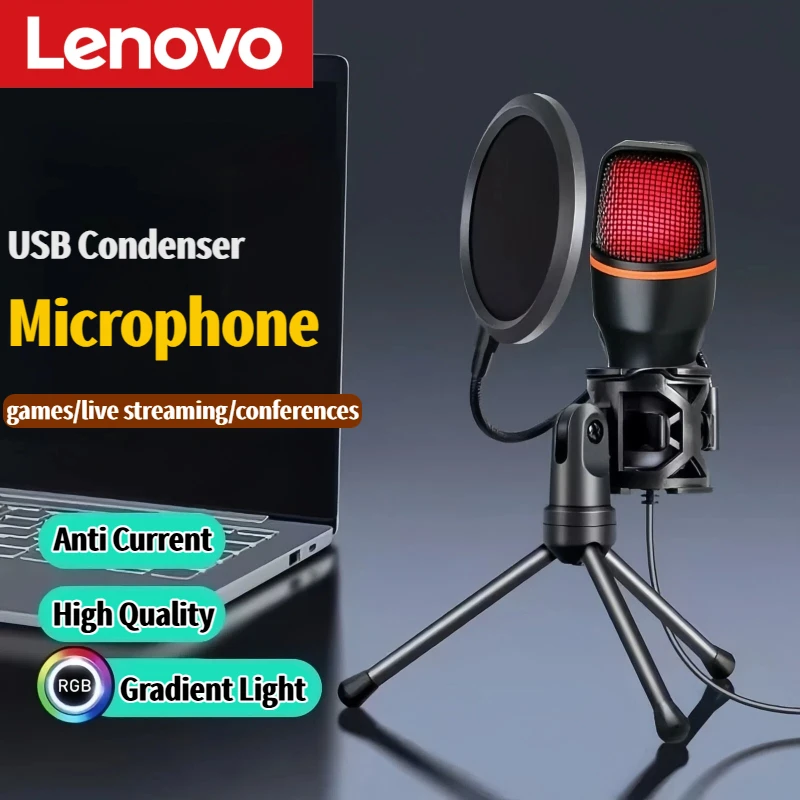 Lenovo Active Smart Noise Cancelling Tischmikrofon RGB Gradient USB Plug & Play Verstellbares Stativ für Konferenzen Spiele Live Image