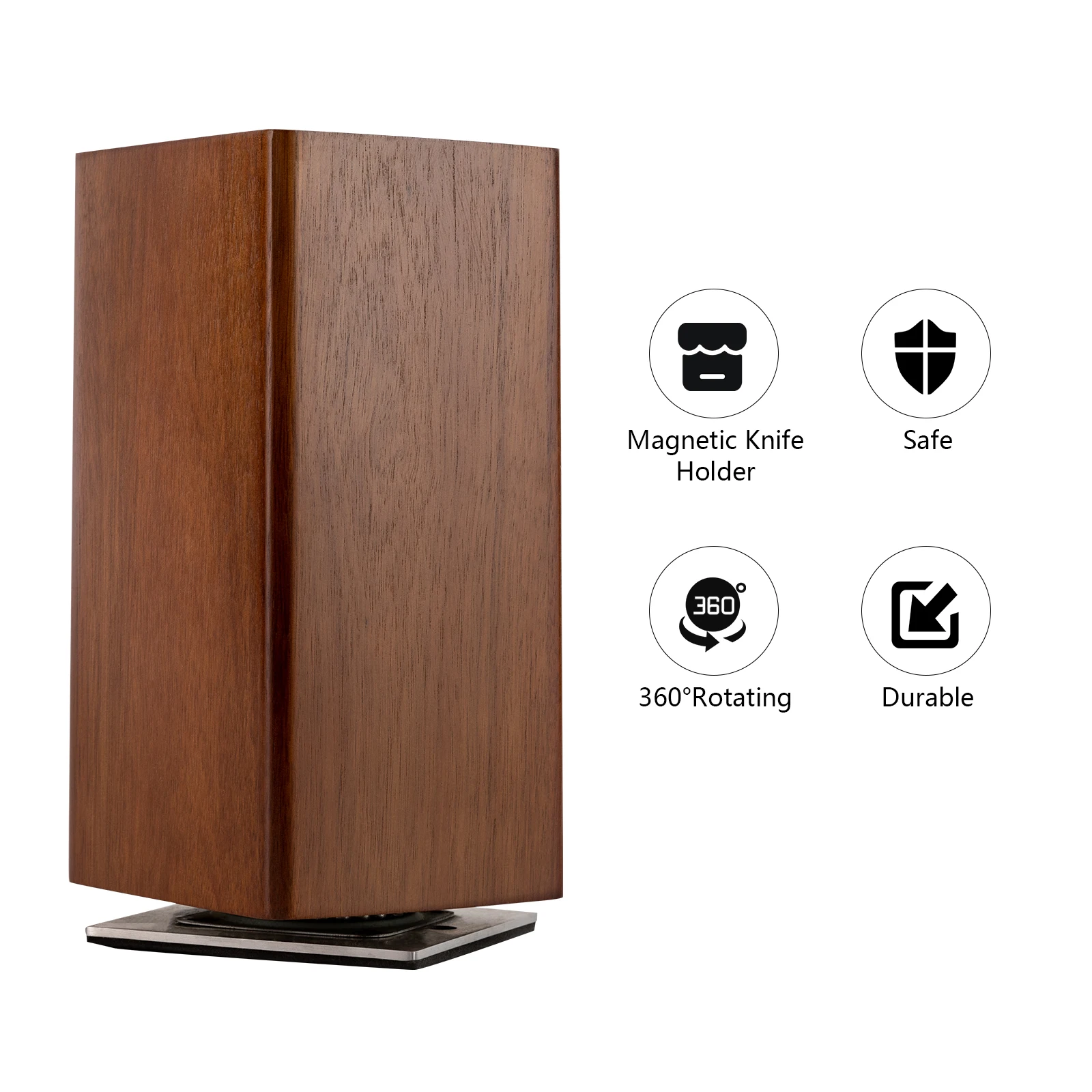 360 ° Rotierender Magnetischer Messerblock mit Borsten-Einsatz, Akazienholz-Messerblock, 1600Gs Starker Magnet zur Aufbewahrung von Küchenmessern Image