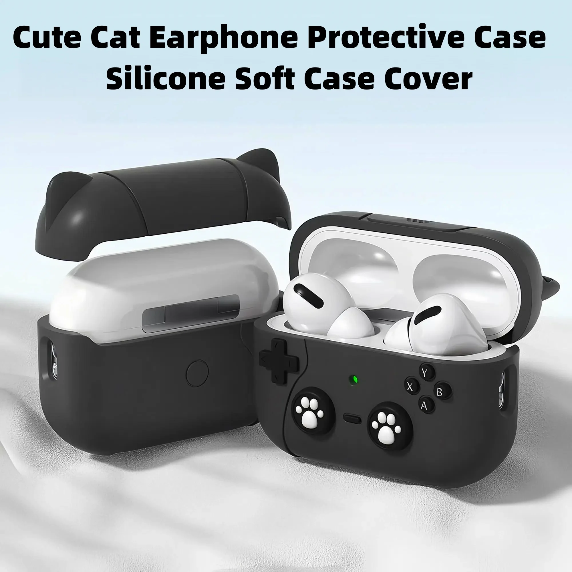 für AirPods 4. Generation Schutzhülle mit Schlüsselanhänger, Game Player-Design, weiche Silikonhülle für AirPods Pro2 Charging-Cat Ear Lila Image