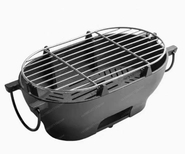 Robuster Grill aus Gusseisen – ovaler Holzkohleofen, tragbar und langlebig für Kochen im Freien, Camping, Gartenparty Image