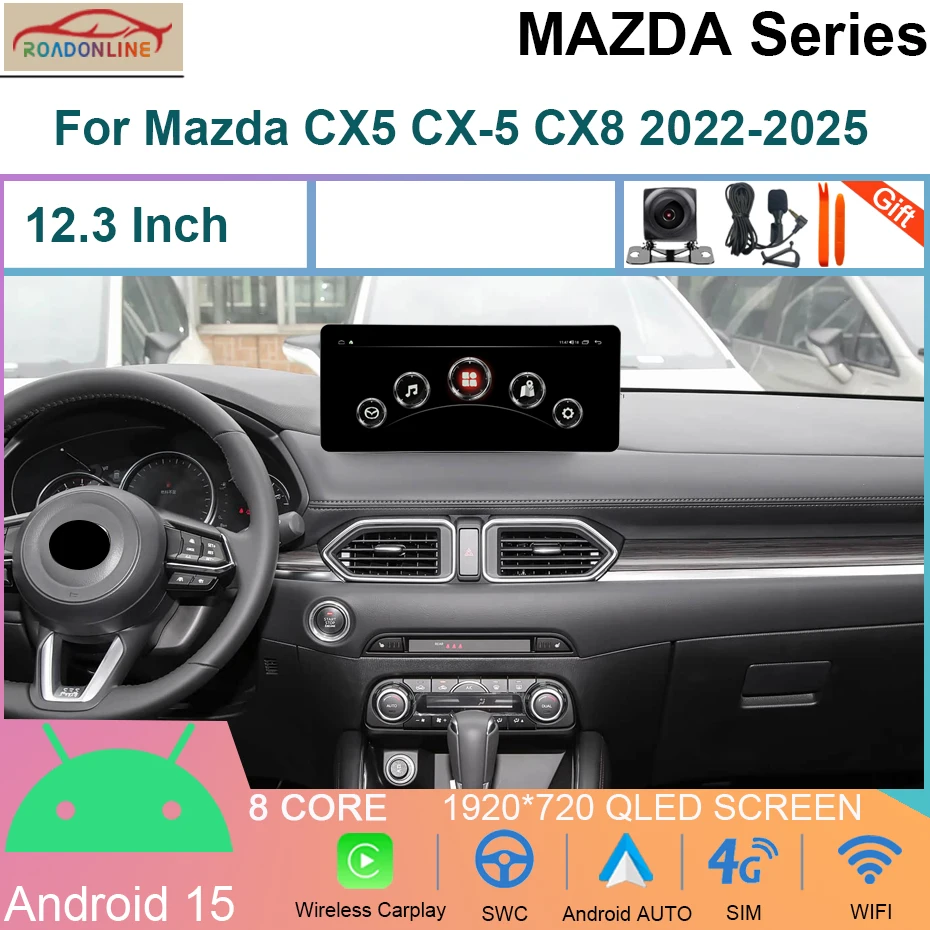 Für Mazda CX-5 CX-8 2022 2023 2024 2025 Android 15 Carplay Auto Auto multimedia Auto radio video player GPS Navigation Image