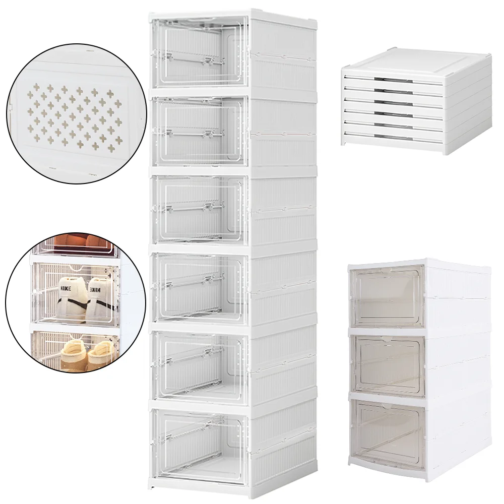 3/6-lagiger Schuhkarton, stapelbarer Schuhregal-Organizer, faltbare Aufbewahrungsbox, transparente Schuhschränke, staubdichter Vitrinenschrank