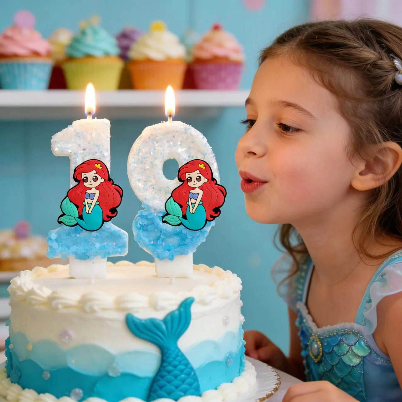 Meerjungfrau-Prinzessin Kerze Nummer 0-9 Geburtstagstorten-Dekoration Moana Geburtstagsparty Tortendekoration Baby-Shower-Dekoration Geschenk Image