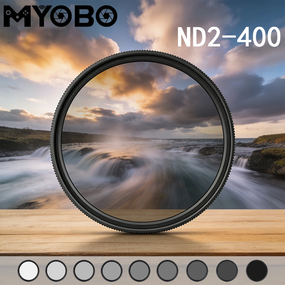 MYOBO Variabler ND-Filter ND2-ND400 Einstellbarer Neutraldichte-Objektivfilter 37 40,5 43 46 49 52 55 58 62 67 72 77 82mm für Kameraobjektive Image