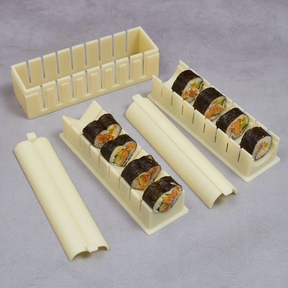 3 teile/satz Kunststoff Sushi Maker Ausrüstung Kit Anti-stick DIY Kimbap Sushi Rollen Form Multifunktionale Runde Platz Herz-förmigen Image
