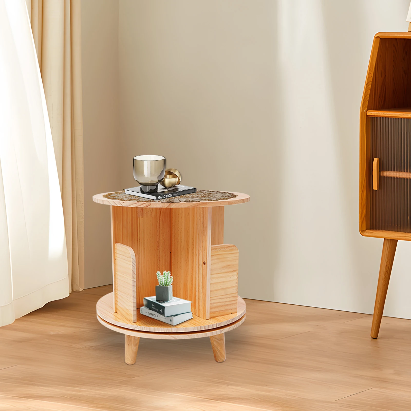 Bücherregal Bücherschrank Standregal Mini Holz Beistelltisch drehbar 4 Fächer DE Image