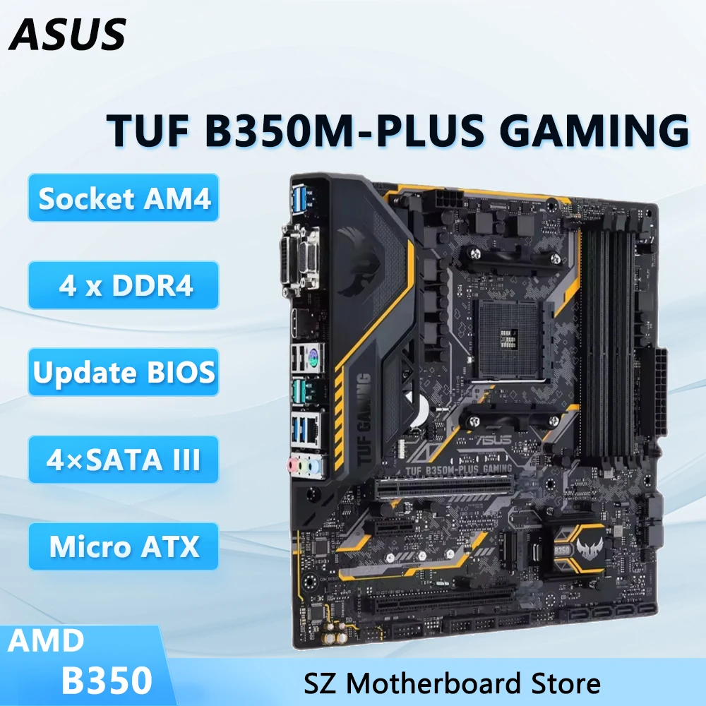 ASUS TUF B350M-PLUS GAMING AM4 Motherboard AMD B350 CPU kompatibel mit Ryzen 7 2700X Ryzen 5 3400G Ryzen 9 3900X RAM DDR4 Micro ATX Image
