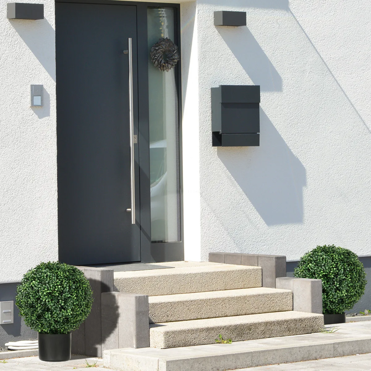 2er-Pack UV-beständige künstliche Buchsbaum-Pflanzen (52cm Topfpflanzen, Kunstbäume, für Innen- und Außengarten & Wohnzimmerdekoration) Image