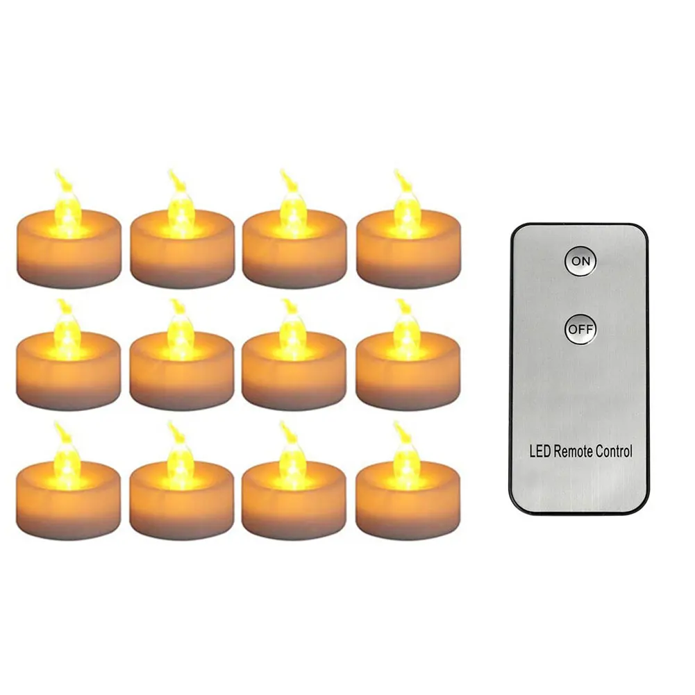 3/6/12 Stück Fernbedienbare Weiße Flammenlose Dekorative LED-Teelichter Batteriebetriebene Kleine Gelb Flackernde Lichter Image