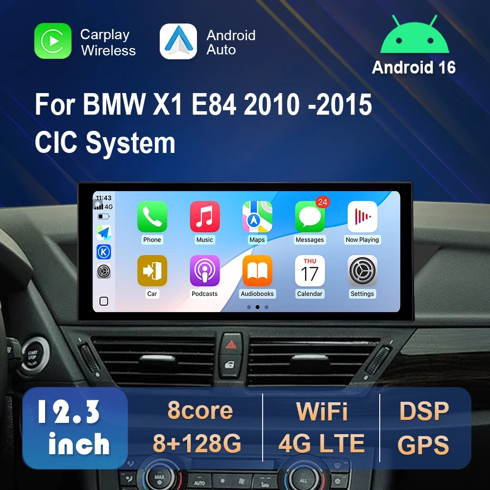 Android 16 Touchscreen Auto-Multimedia-Videoplayer für BMW X1 E84 2010 2011 - 2015 CIC-System 4G WLAN DSP Kabelloses Carplay Image