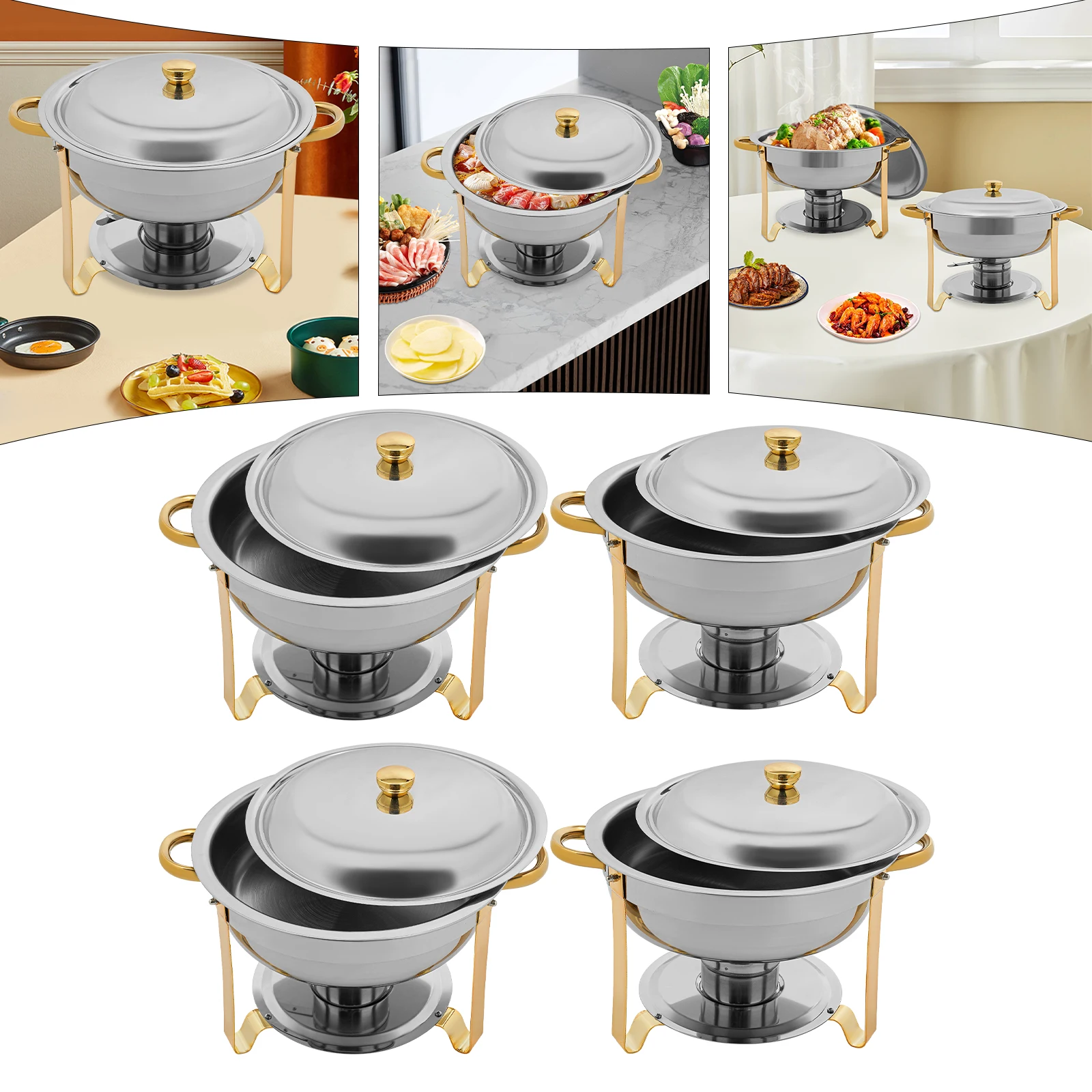 4-teiliges Set Edelstahl-Chafing-Dish-Buffet-Set Großvolumiges Chafing-Dish-Set mit Leistungsstarker Funktion für Restaurants