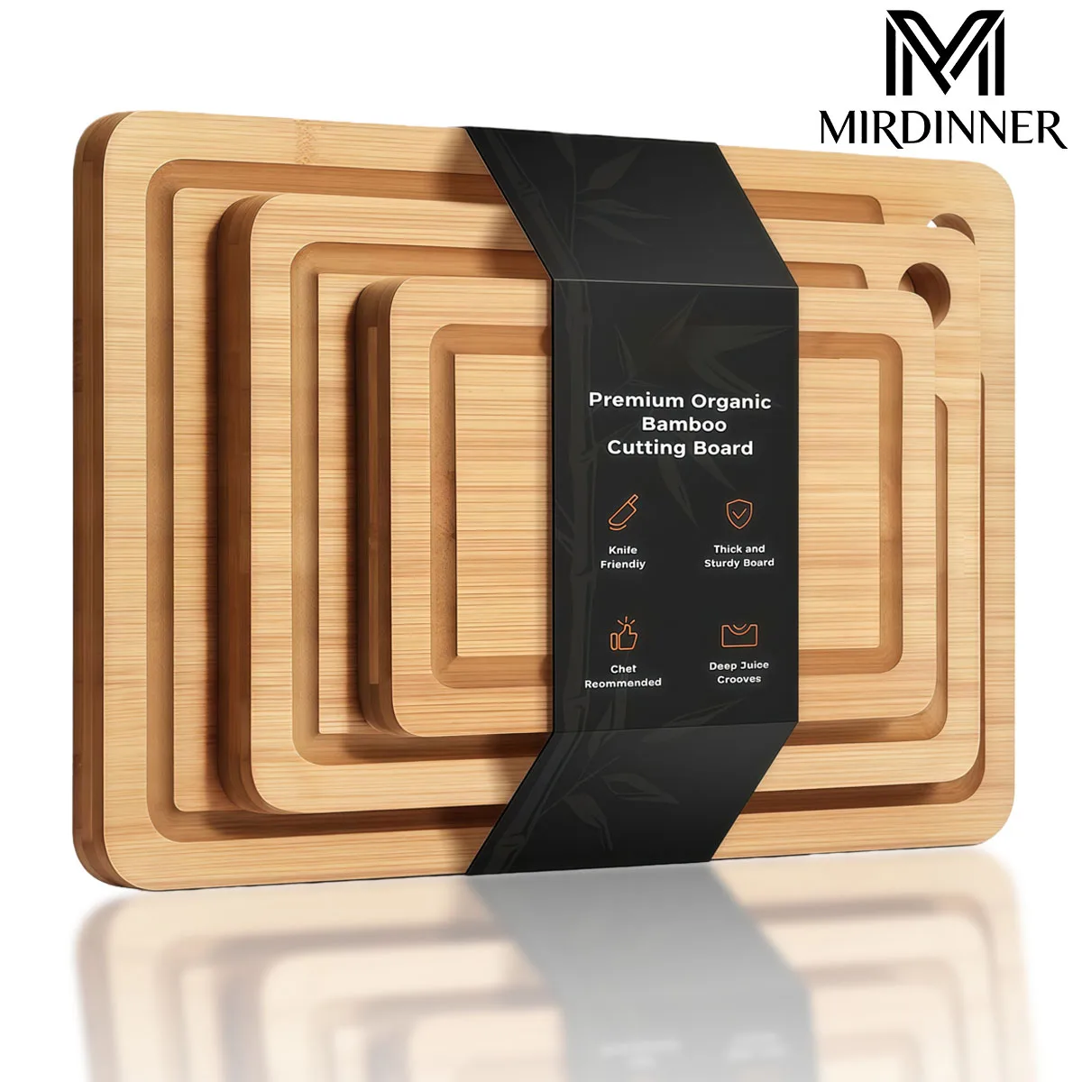 3-teiliges Bambus-Schneidebrett-Set - Langlebige Schneidebretter mit Saftrillen, Perfekt für Fleisch, Gemüse & Tägliche Küchenvorbereitung Image