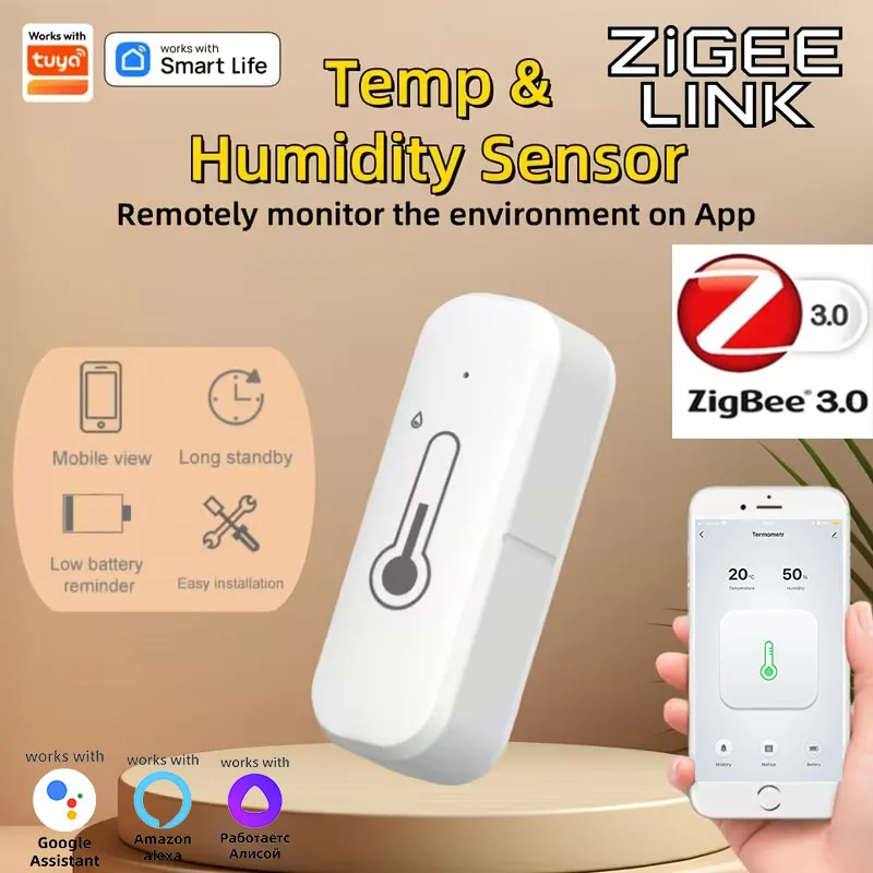 Tuya ZigBee 3.0 Intelligenter Temperatur- und Feuchtigkeitssensor Smart Home Innenraum-Hygrometer APP-Überwachung Alexa Google Assistant Sprachsteuerung Image