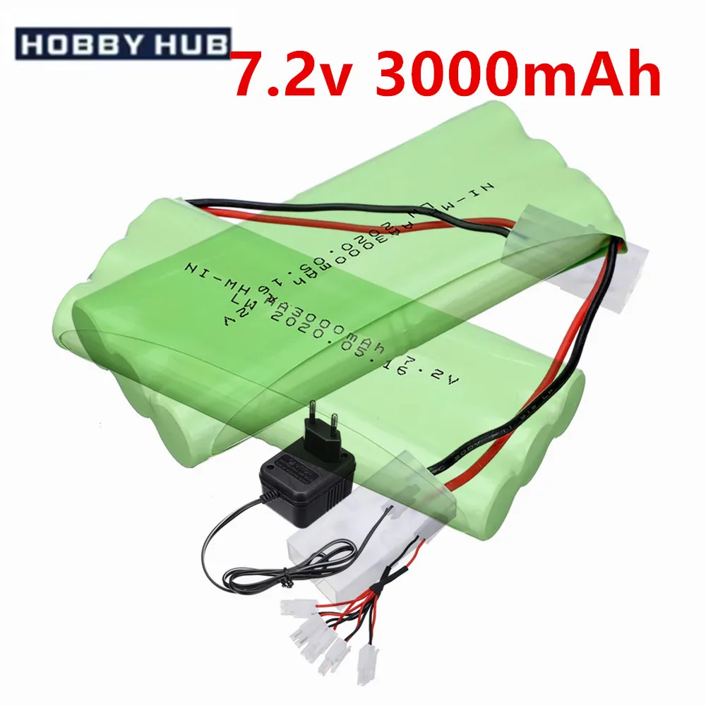 7,2 V 3000 mAh AA wiederaufladbare NiMH-Batterie + 7,2 V Ladegerät für RC-Autos, Roboter, Panzer, Waffen, Boote, Spielzeug, Zubehör Image