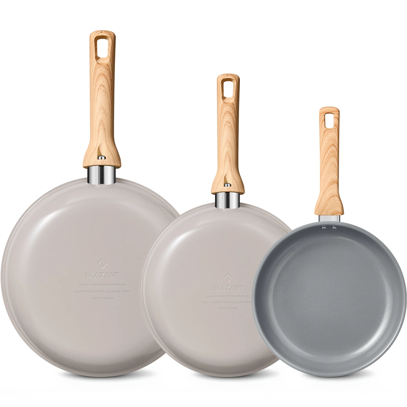 Antihaftbeschichtetes Bratpfannen-Set, 3-teiliges Pfannen-Set, Bratpfanne aus Keramik, molekular gebundener Induktionsboden, Pfannen für den Küchenkoch, Omelett Image