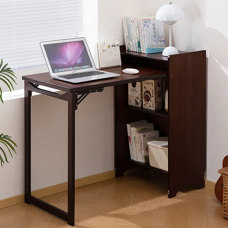 Klappbarer Computertisch aus Bambus mit Ablagefläche, Platzsparender Laptoptisch für Kleine Räume, Schreibtisch für Heimbüro