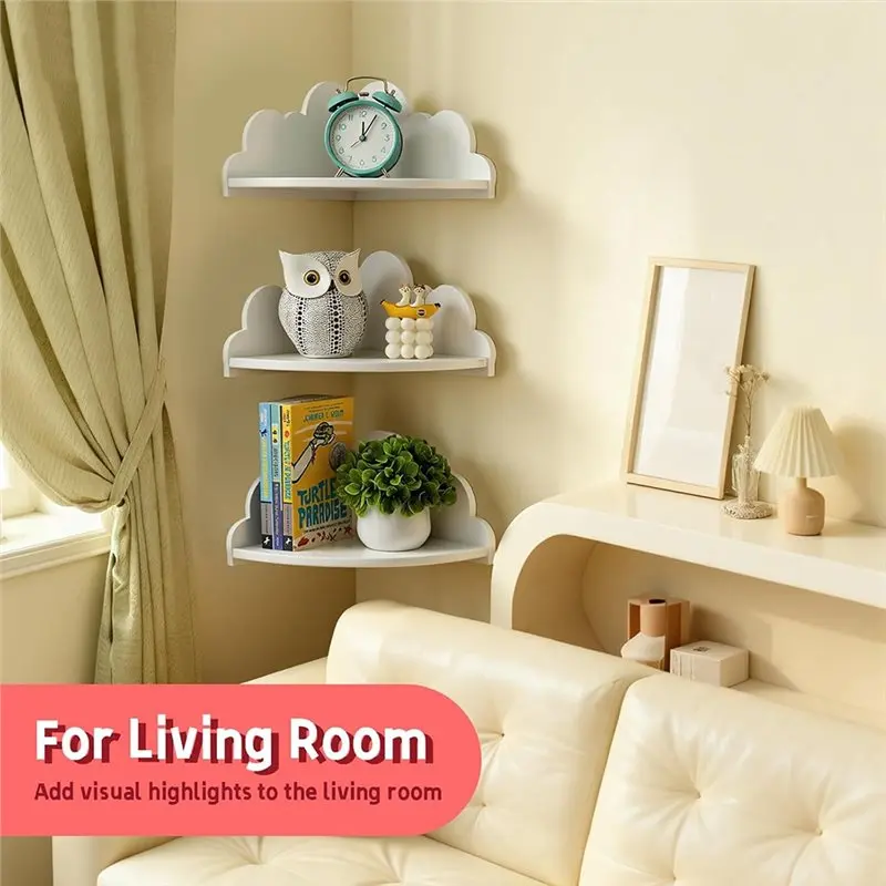 【LETZTE CHANCE】Schwebende Regale, 3-teiliges weißes Eckregal-Set, niedliche Wandregale aus Holz, Regal mit Wolkenform Image