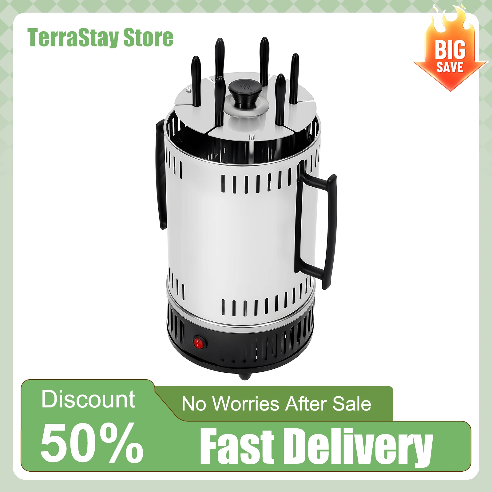 Elektrischer Rotationsgrill für Innenräume, Vertikaler Grill mit 6 Spießen, Elektrischer BBQ-Ofen aus Edelstahl, Haushaltsgrill, EU-Standard 220V Image