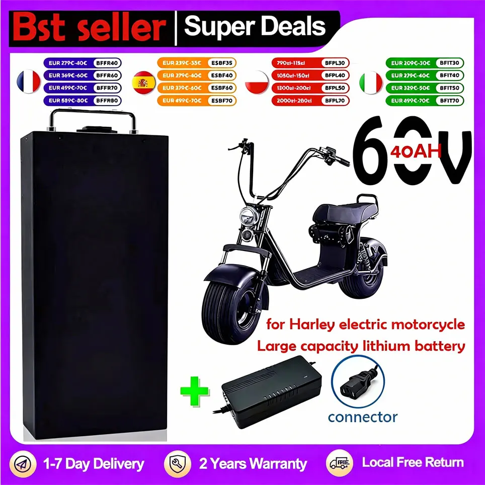 Für Harley Zweirad-Elektromotorrad Batterie 60V 20Ah 30Ah 40Ah 18650 Lithium-Batterien Wasserdicht Citycoco Faltbarer Roller Image