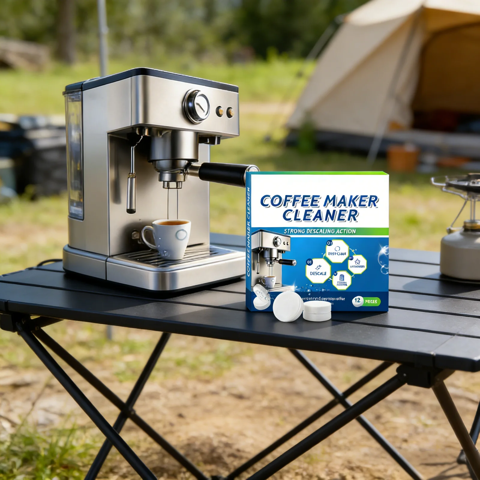 Kaffeemaschinen-Reinigungstabletten Arbeitssparende Kalkablagerungs-Entferner Espresso-Maschinen-Reiniger Kaffeeöl-Entferner-Tabletten 12 Stück Image