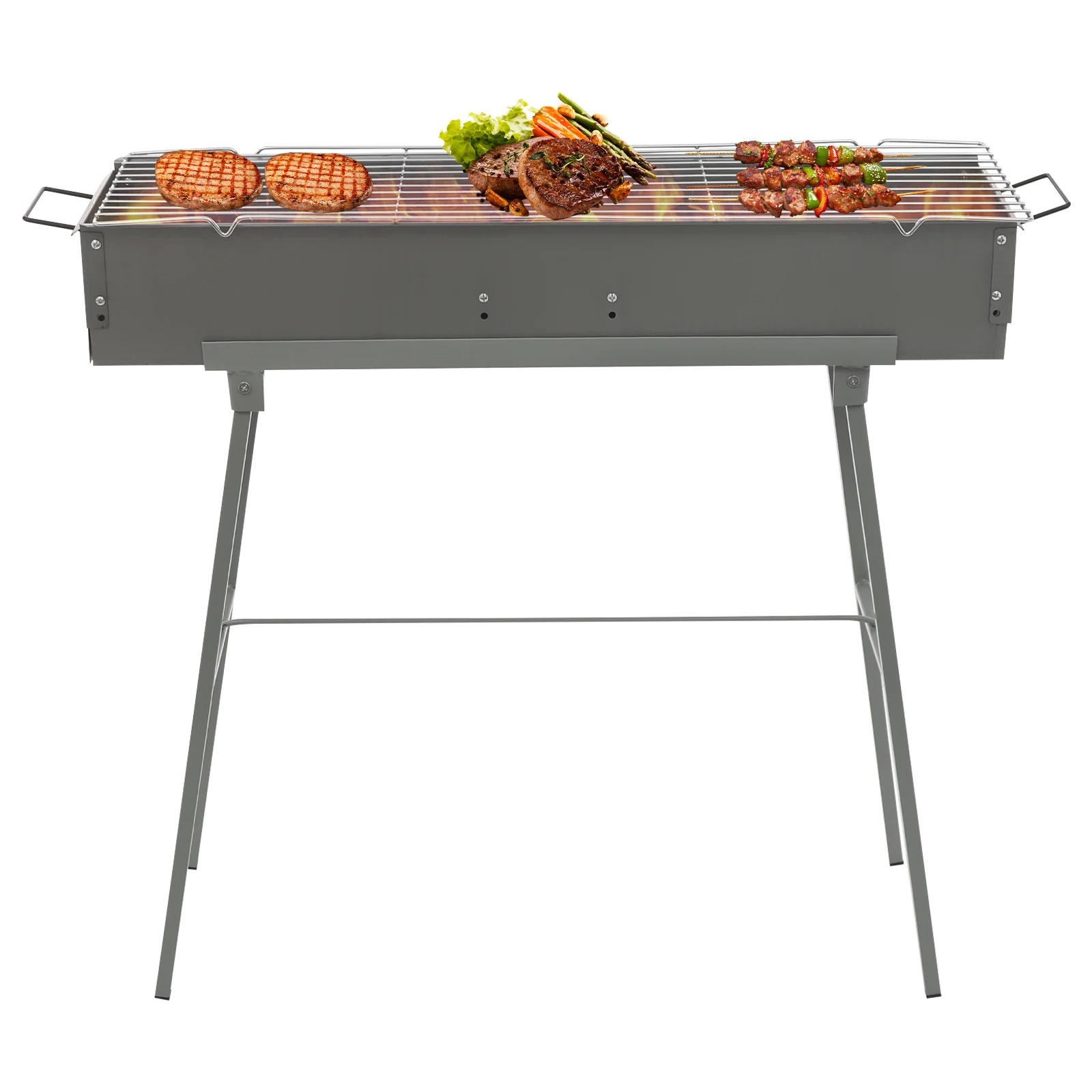 Tragbarer BBQ-Grill, Klappbarer Camping-Grill mit Ständer und Ablage, 80cm Holzkohlegrill für Outdoor-Picknick, Strand Image