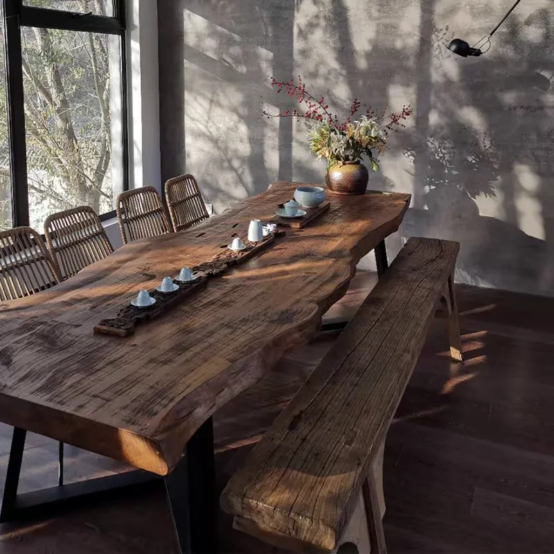 Massivholz-Teetisch im Amerikanischen Retro-Industriestil, Langer Konferenztisch, Große Tischplatte, Überraschend Geräuscharm Image