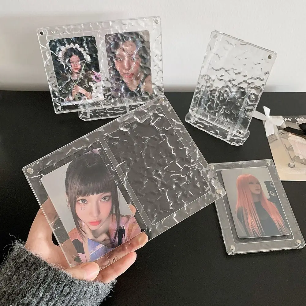 Minimalistischer Fotorahmen aus klarem Acryl mit Wasserwelligkeit, magnetischer Fotodisplay-Ständer, 7,6 cm große Kartenaufbewahrung, Bilderrahmen, Desktop-Display