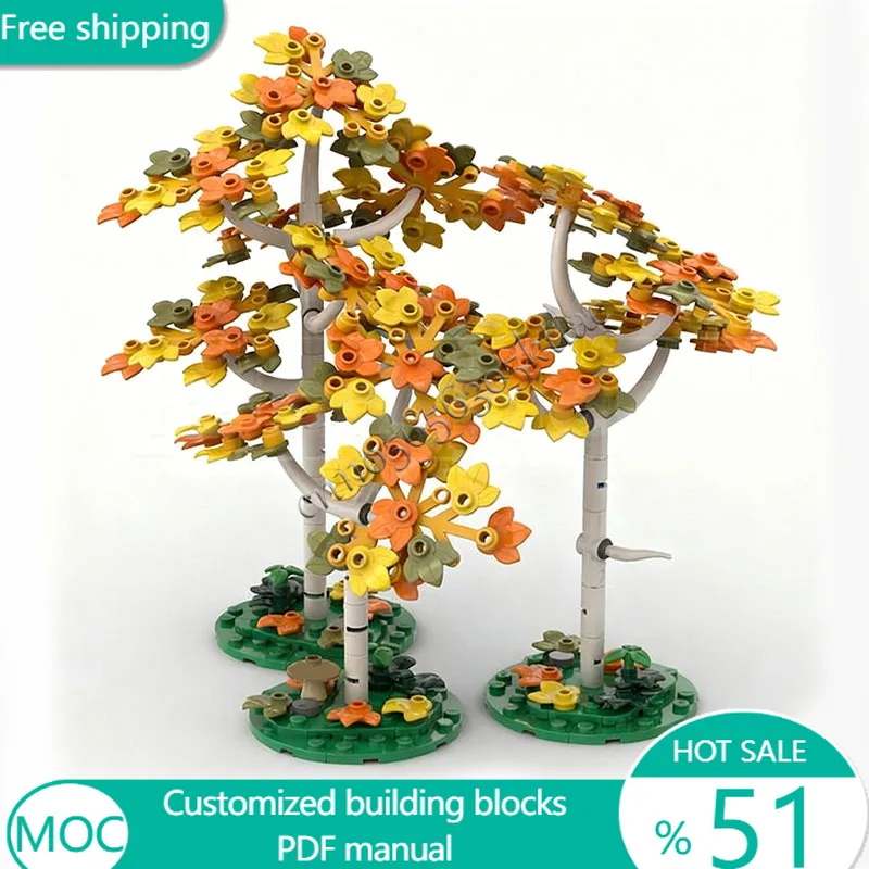 290 Stück Baum-Pflanzen- und Bäume-Sammlung, gelbe Birkenbäume, MOC, anpassbarer modularer Baustein, Ziegel, DIY-Montage, Spielzeug, Geschenk Image