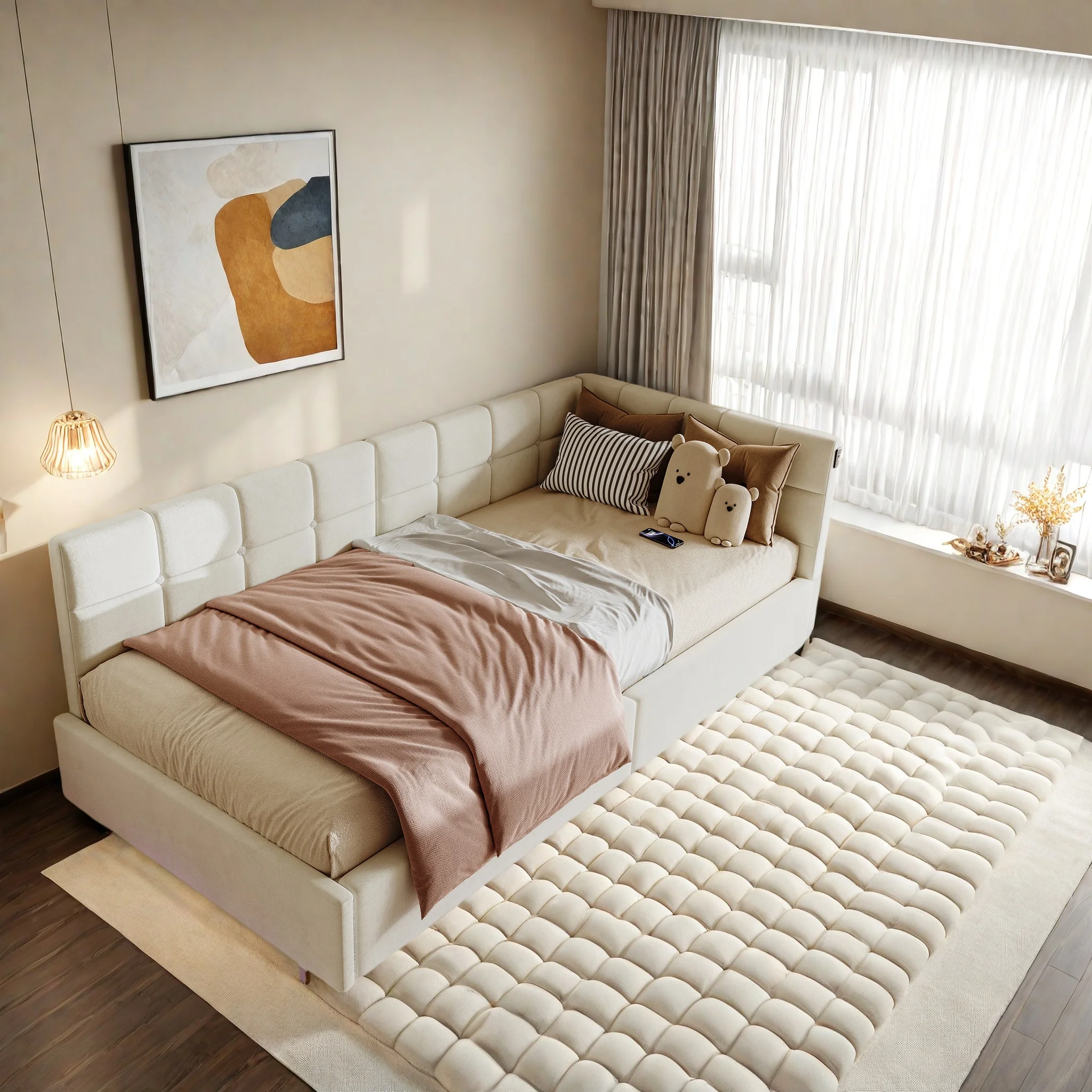 Rosahqnda Schlafsofa Kinderbett 90x200 cm, Einzelbett mit hydraulischem Stauraum, Tagesbett, Jugendbett mit Lattenrost Image