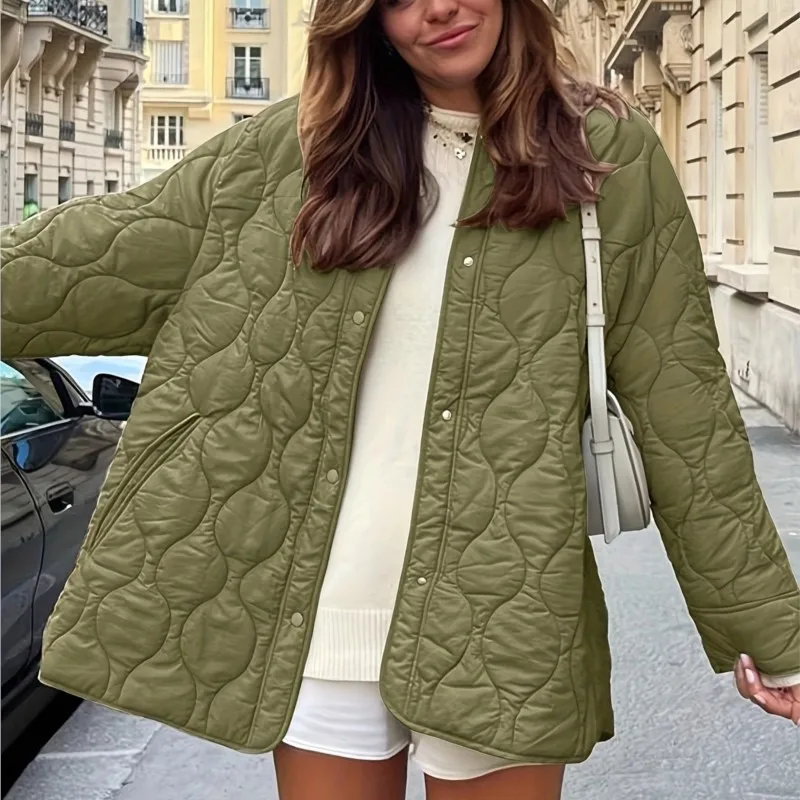 Frauen Winter Jacke Mantel Warme Einfache Feste Farbe Baumwolle Jacke Für Frauen Lose Neue Vielseitige Taste Öffnen Mantel Vestes Femmes 2025