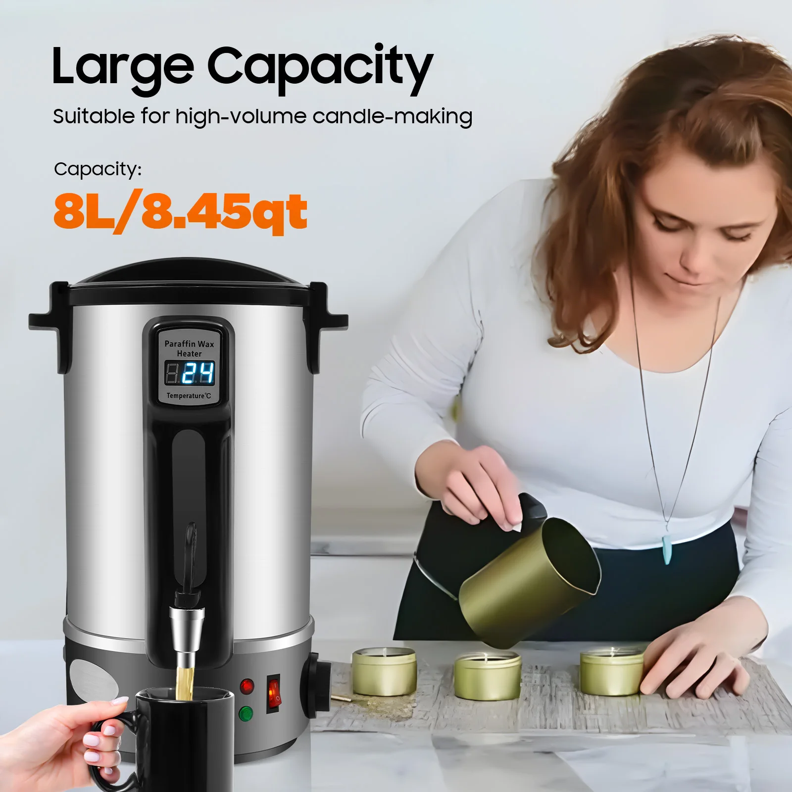 Wachsschmelzer 8L Wachswärmer mit Digitalanzeige Temperaturregelung 304 Edelstahl für Salon Schönheit Wachstherapie Image