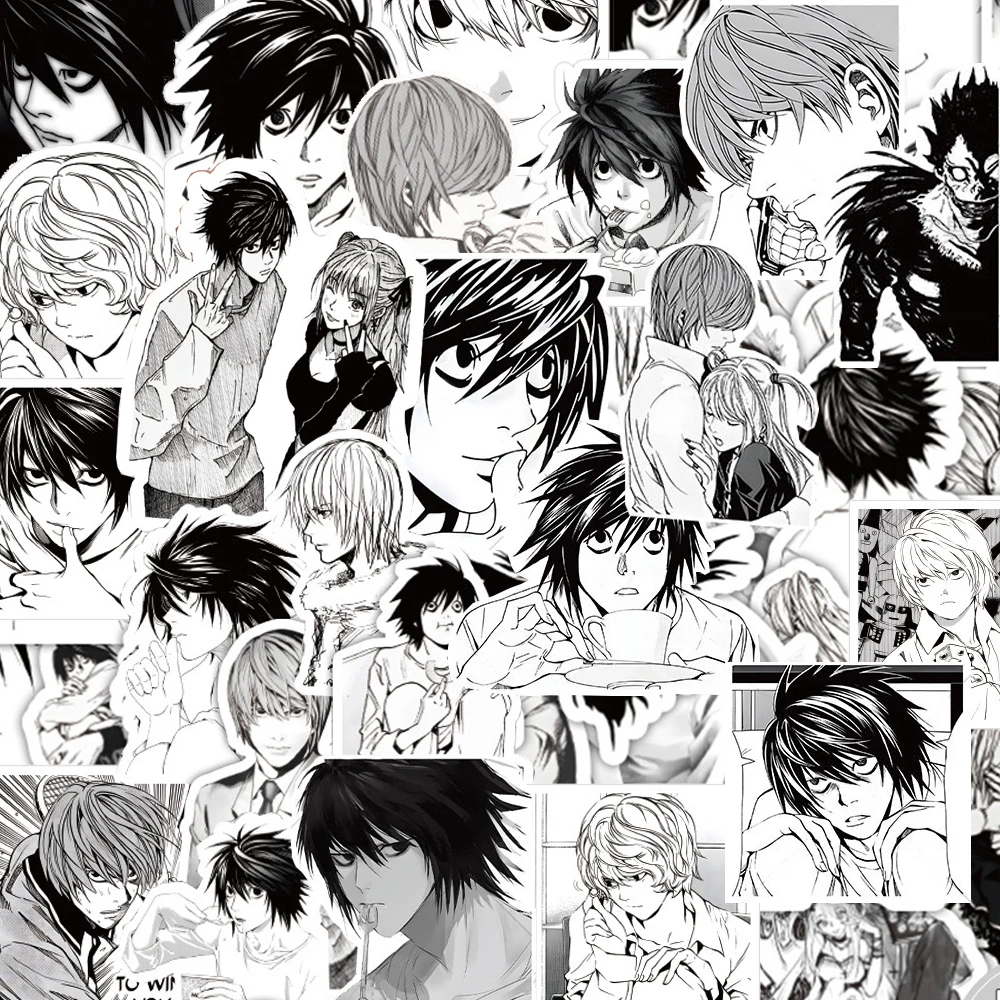 10/30/60 Stück Anime Death Note Cartoon Aufkleber Schwarz Weiß Manga Aufkleber für Schreibwaren Telefon Notebook Coole wasserdichte Aufkleber Spielzeug Image
