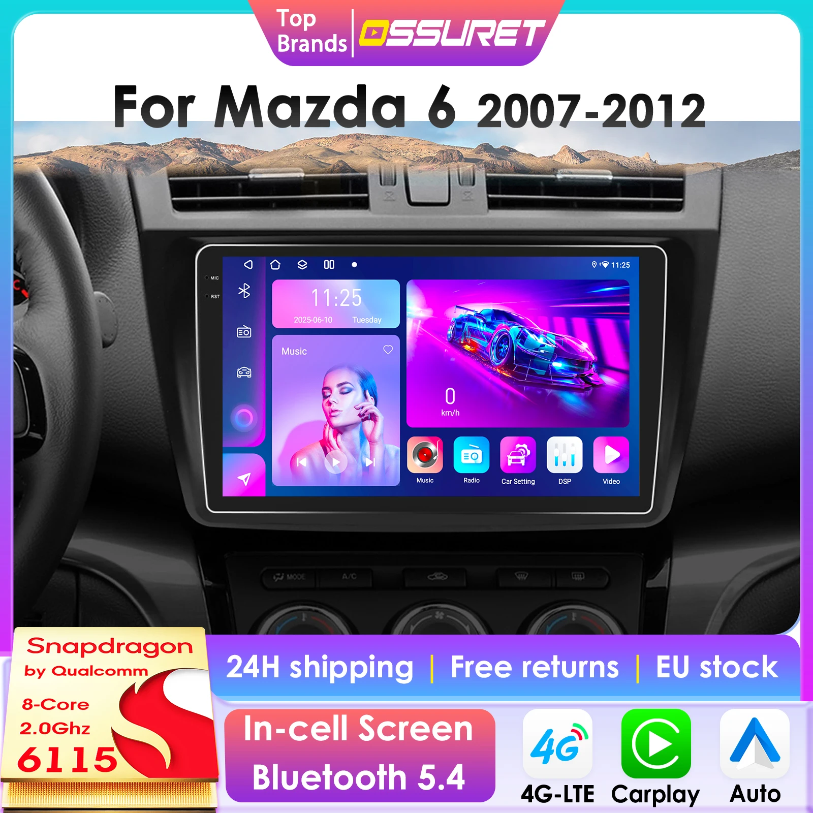2Din 360-Grad-Kamera Android 14 Autoradio für Mazda 6 GH 2007 2008 2009 2010 2011 2012 Multimedia GPS Videoplayer Stereo-Headunit 4G Image