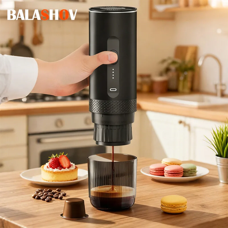 Kabellose Elektrische Espresso 2-in-1 Kaffeemaschine für Auto & Zuhause Camping Tragbarer Kaffeebereiter für Kapseln und Pulver Reise-Kaffeemaschine Image