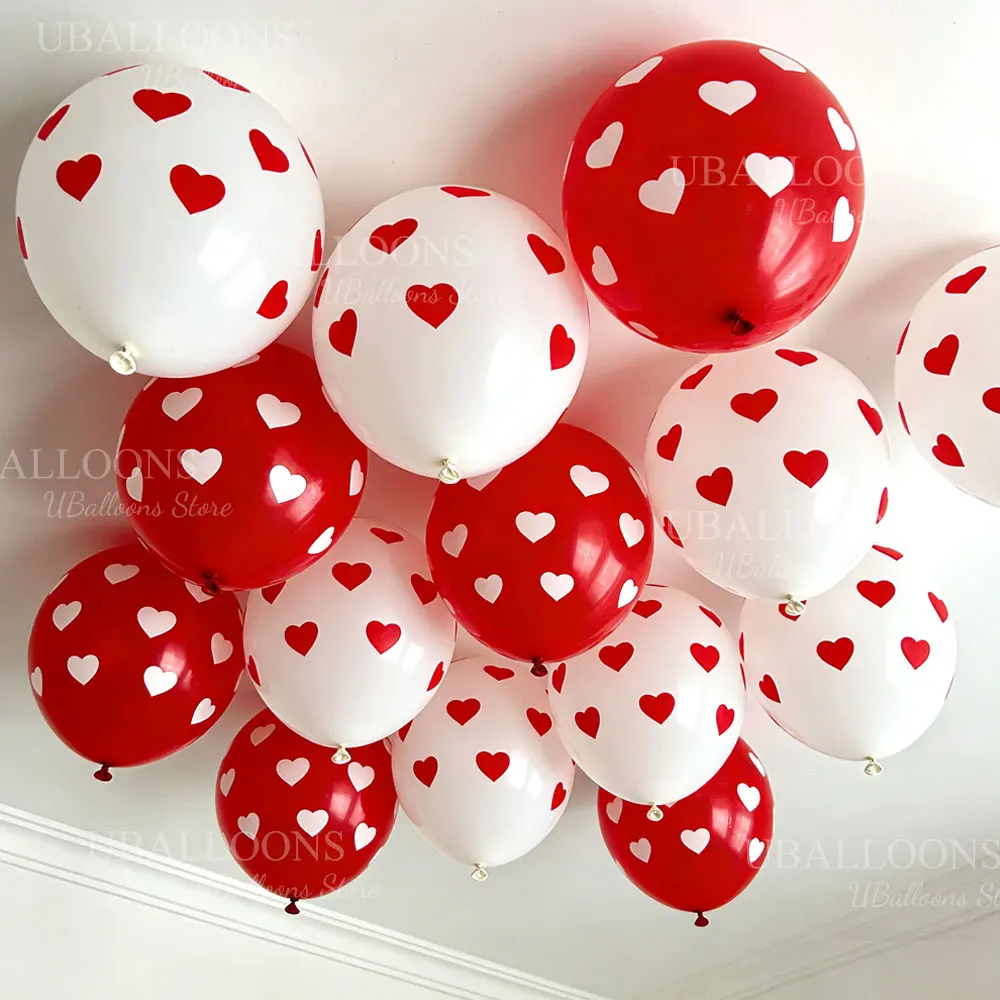 10/30/50 Stück weiß rote Herzmuster Luftballons Herz bedruckte Latexballons für Hochzeit Verlobung Geburtstag Valentinstag Dekor Image