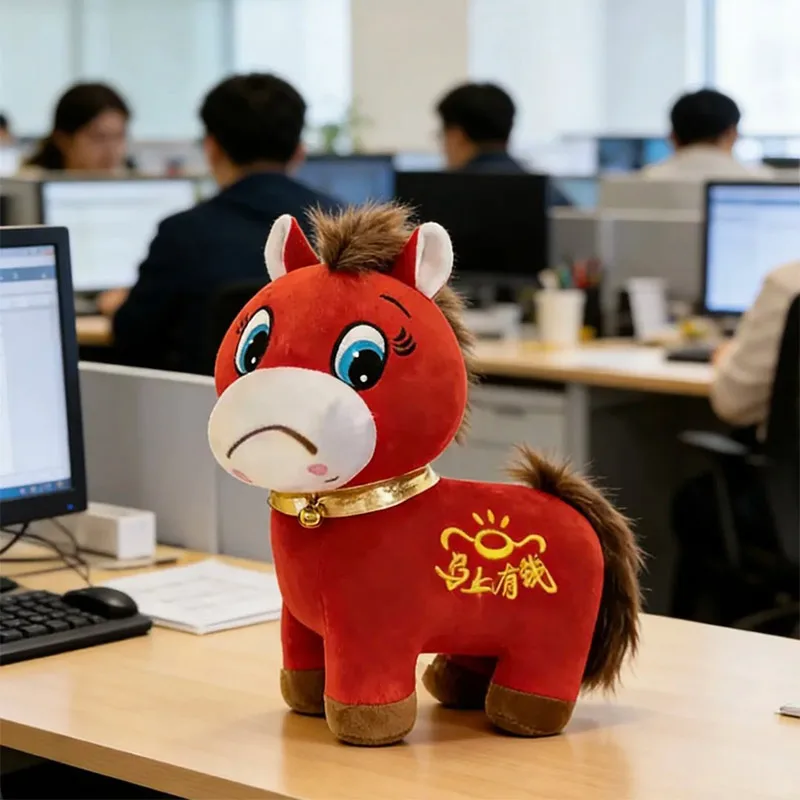 Rotes weinendes Pony-Plüschtier – Glücksbringer für das Pferdejahr in China – Fröhliche und traurige Pony-Spielzeugdekorationen – Beliebtes Pony-Plüschtier als Geschenk