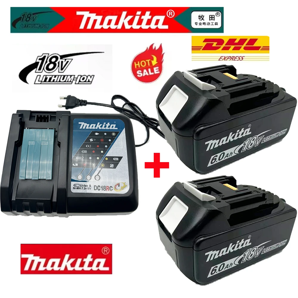  2026 Makita 18V Akku mit Ladegerät Wiederaufladbarer Lithium-Ionen-Akku für DDF487 BL1880 BL1860B LXT400 Elektrowerkzeug Makita 18 V Batterie Image