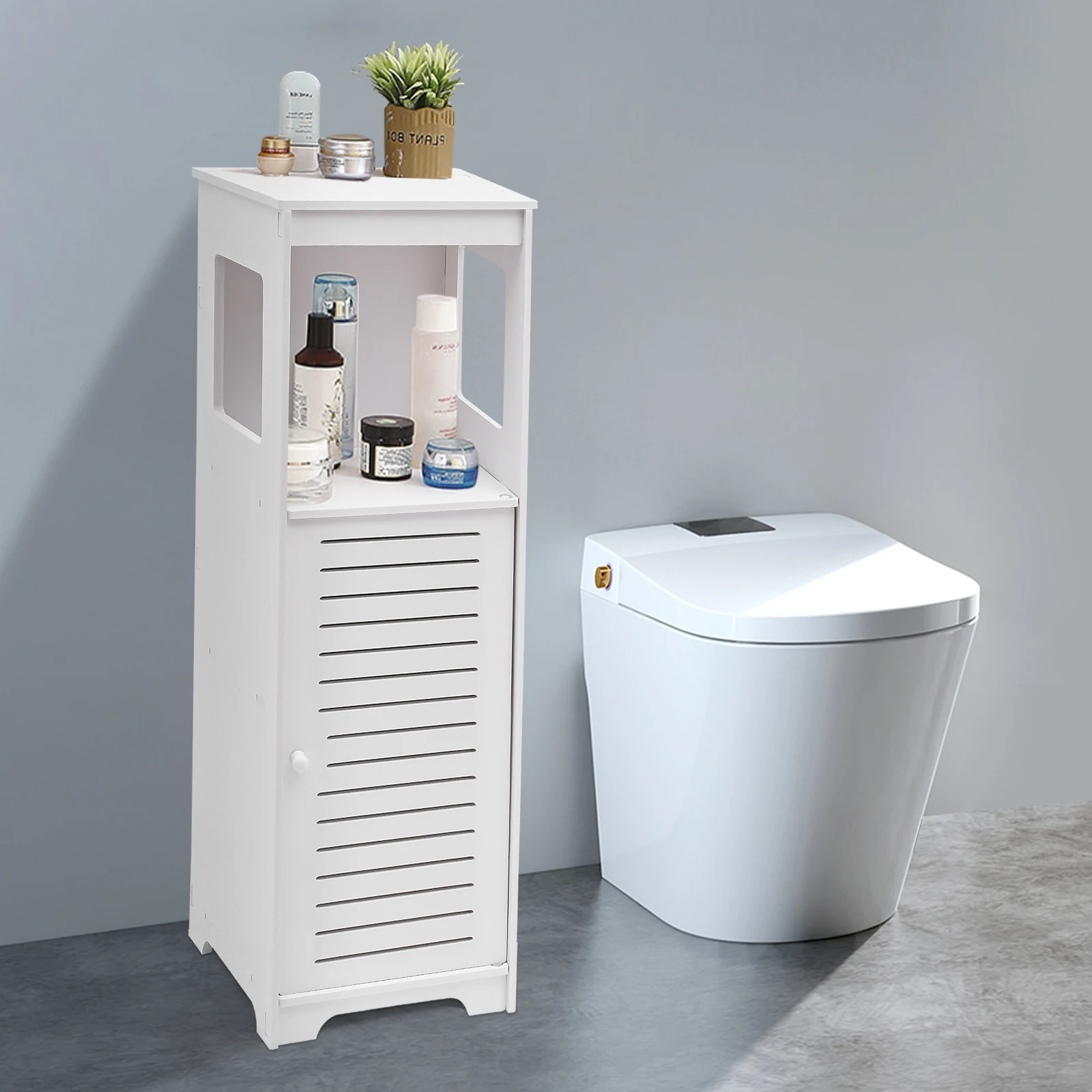 Moderner Weißer PVC-Badezimmerschrank mit 4 Ebenen, Belüftetem Design, Wasserdicht & Leicht zu Bewegen für Haushaltsorganisation