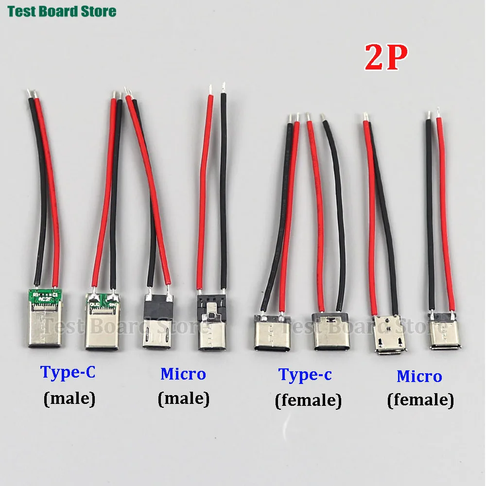 2/6/10 Stück 2P Micro-USB Stecker Buchse Typ-C USB Lötanschluss Gerade für Handy-Ladeanschluss Ladebuchse Image