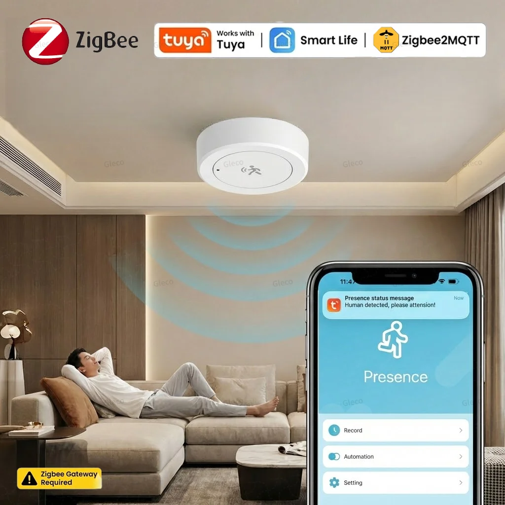 Intelligenter Zigbee 24G Radar-Anwesenheitssensor, Bewegungs- und Ruhealarm-Detektor, 6 Versionen mit PIR/Radar-Optionen für Tuya/MQTT Image